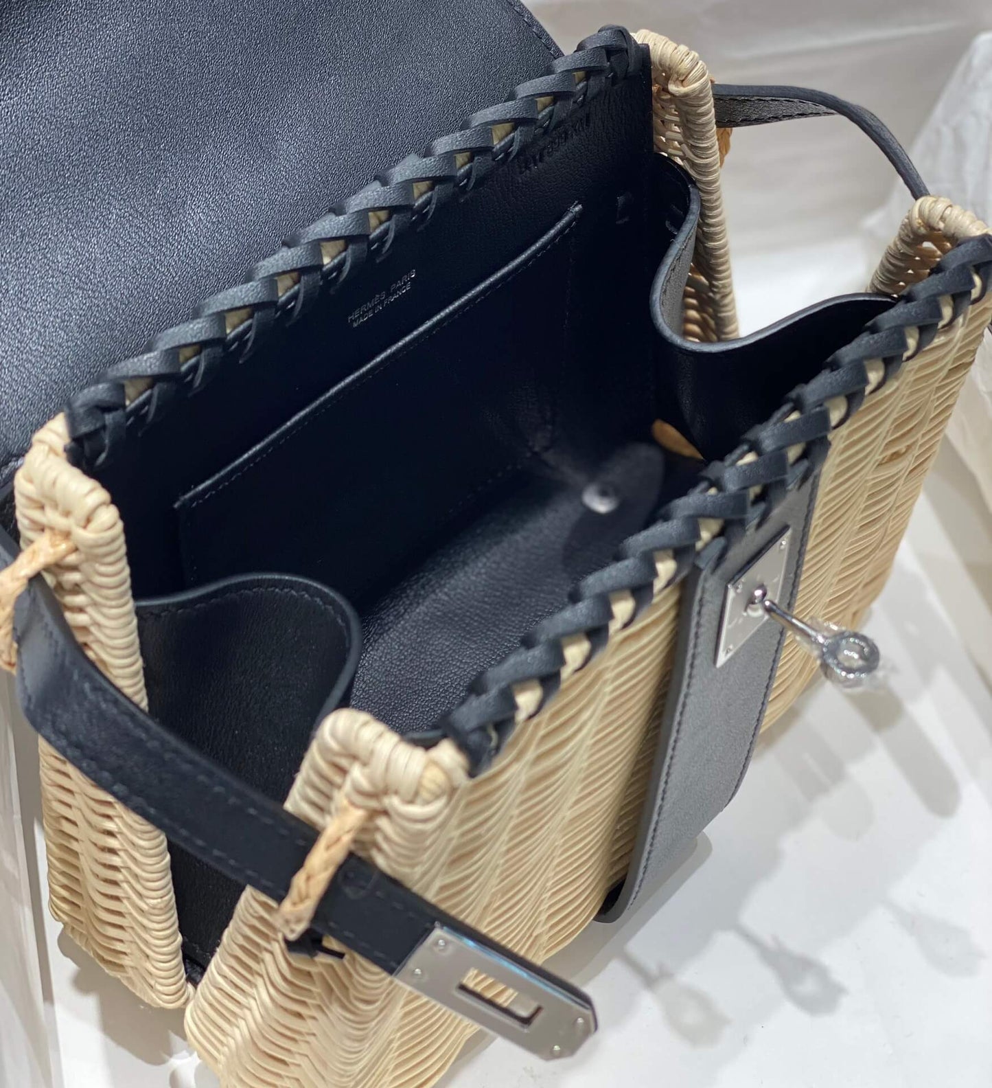 Hermès Kelly 20 Mini Picnic Barenia & Osier Wicker Palladium Hardware black QWE24080401