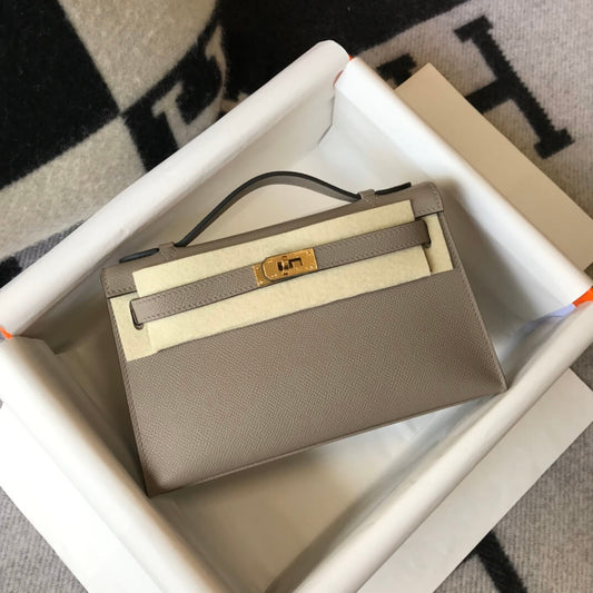 Hermes Mini Kelly Pouchette 22cm gold hardware 2412281 Asphalt gray