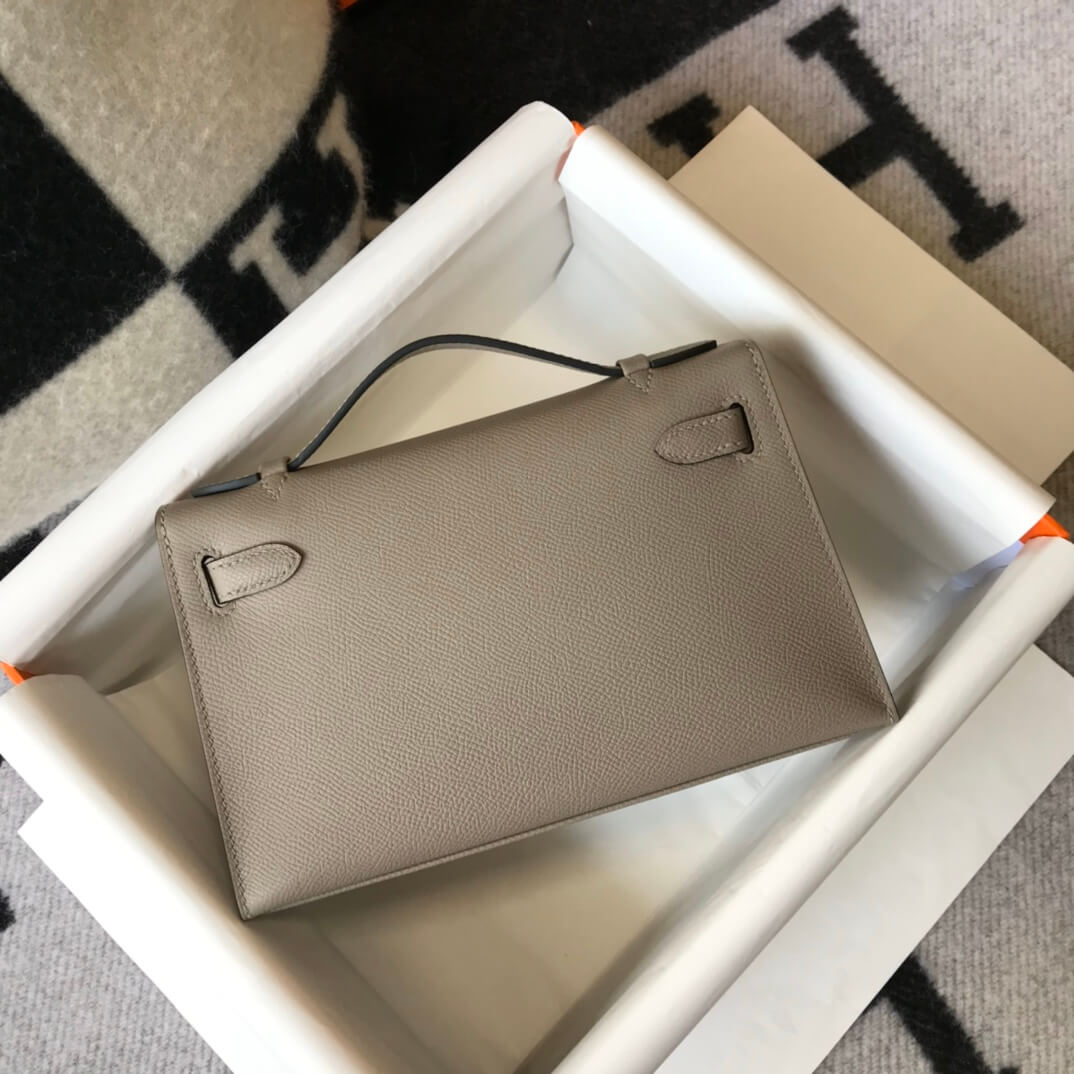 Hermes Mini Kelly Pouchette 22cm gold hardware 2412281 Asphalt gray