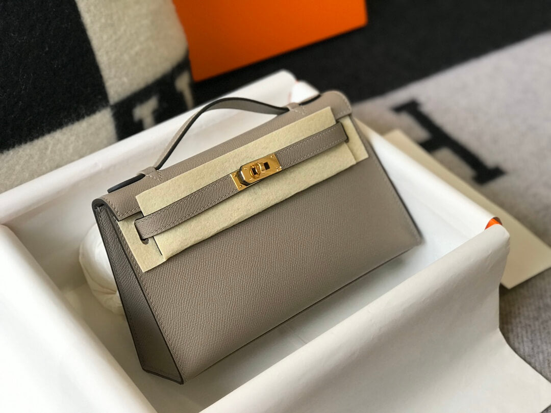 Hermes Mini Kelly Pouchette 22cm gold hardware 2412281 Asphalt gray