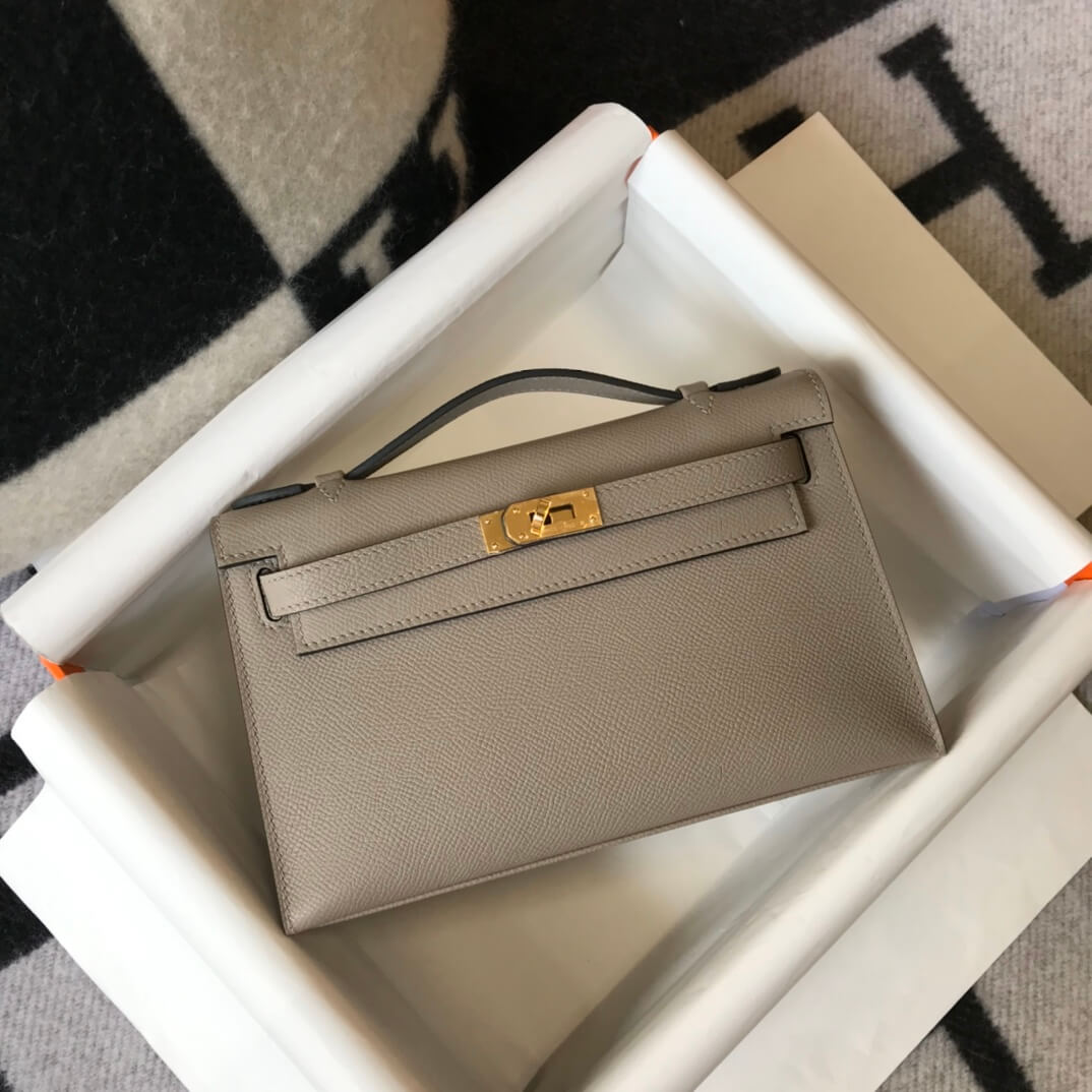 Hermes Mini Kelly Pouchette 22cm gold hardware 2412281 Asphalt gray