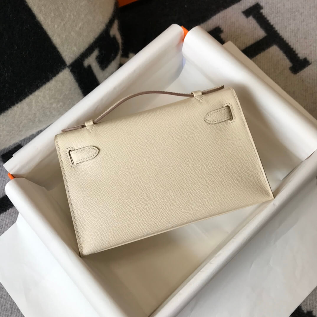 Hermes Mini Kelly Pouchette 22cm silver hardware 2412281 milk white