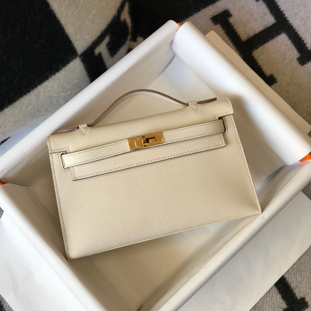 Hermes Mini Kelly Pouchette 22cm silver hardware 2412281 milk white