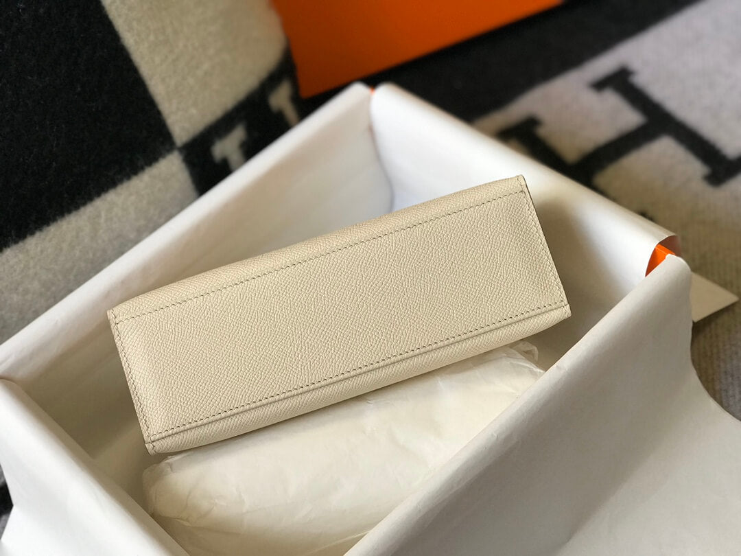 Hermes Mini Kelly Pouchette 22cm silver hardware 2412281 milk white