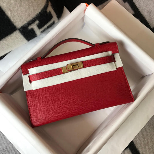 Hermes Mini Kelly Pouchette 22cm gold hardware 2412281 red