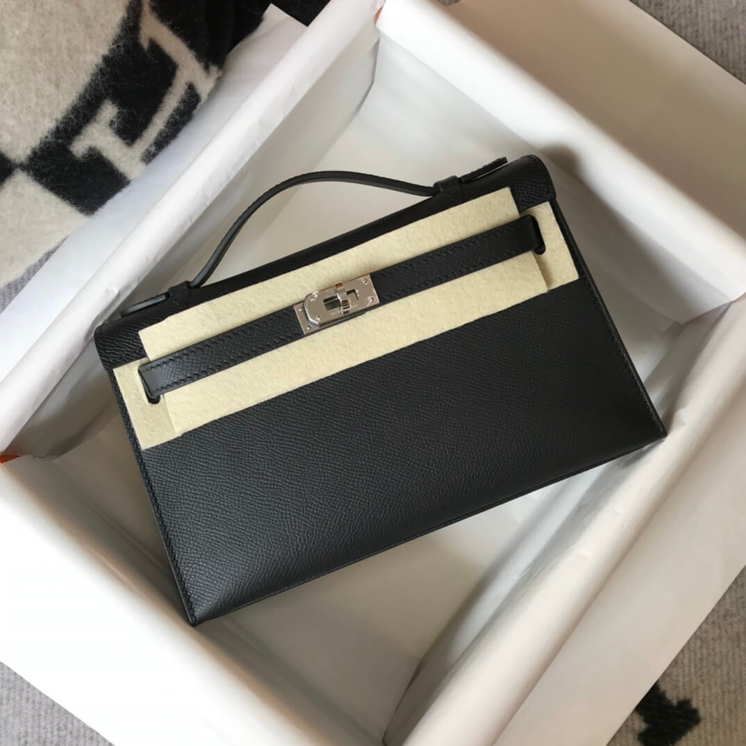 Hermes Mini Kelly Pouchette 22cm gold silver hardware 2412281 black