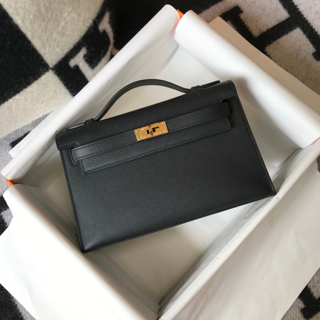 Hermes Mini Kelly Pouchette 22cm silver hardware 2412281 black