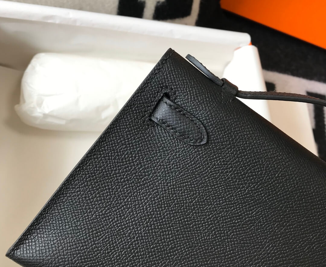 Hermes Mini Kelly Pouchette 22cm silver hardware 2412281 black