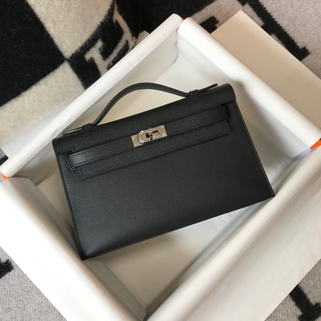 Hermes Mini Kelly Pouchette 22cm gold silver hardware 2412281 black