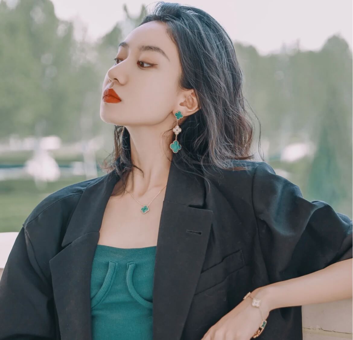 high fashion limited edition vca four leaf clover natural malachite necklace xl13168a2