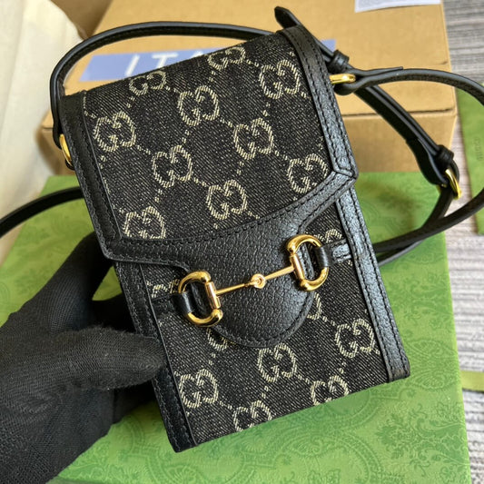 gc horsebit 1955 mini bag shoulder crossbody bag 625615 denim leather black