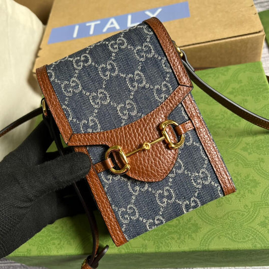 gc horsebit 1955 mini bag shoulder crossbody bag 625615 denim leather blue