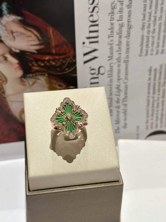 italian vintage court style brushed four leaf grass premium sense ring jzc1