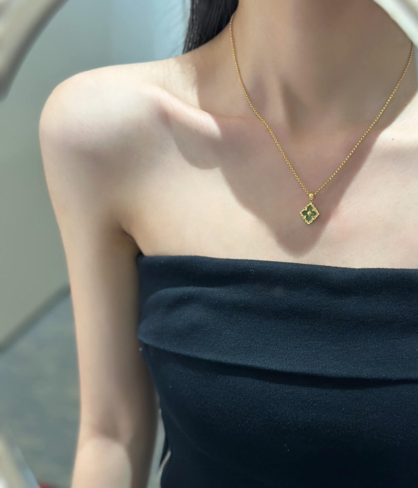 italian vintage fashion versatile high grade brushed four leaf grass diamond necklace xlc22