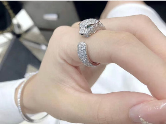 korean version of high end and personalized full diamond leopard open ring jz13168a10