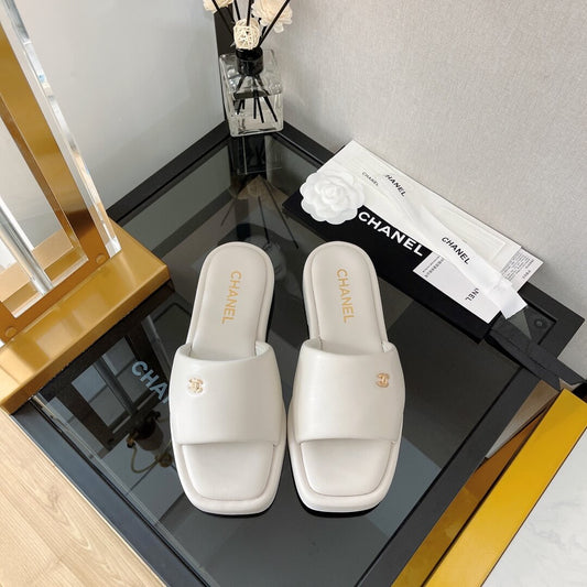 l070201 womens shoes lambskin white word bread slippers