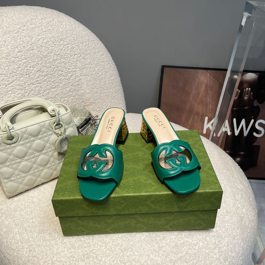 l 070601 slipper womens shoes cowhide green new spring and summer free shipping