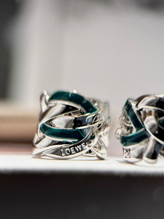 loewe new exquisite and versatile small silver and enamel nest ring earrings ehc34