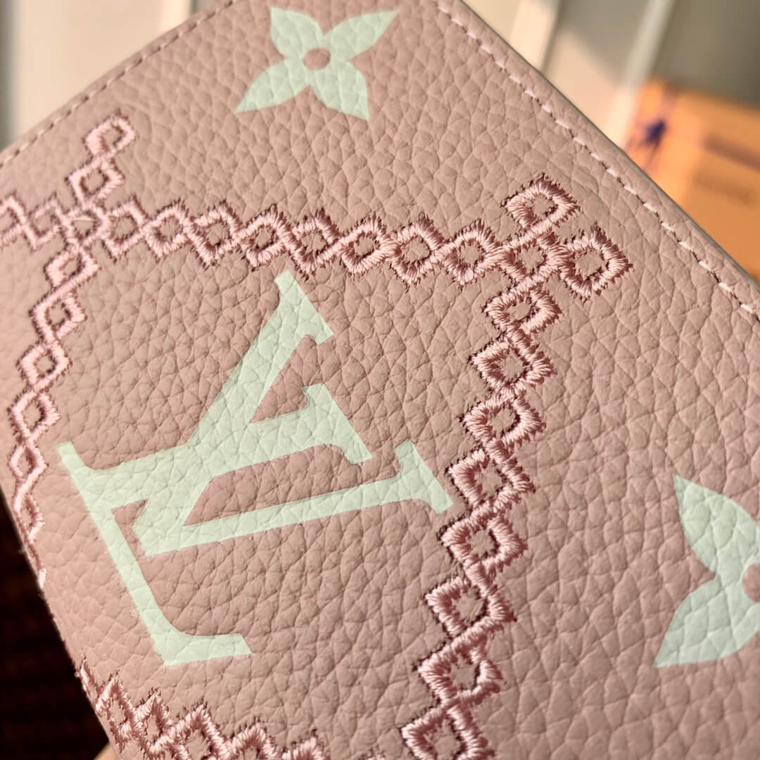 monogram embroidery wallet pink