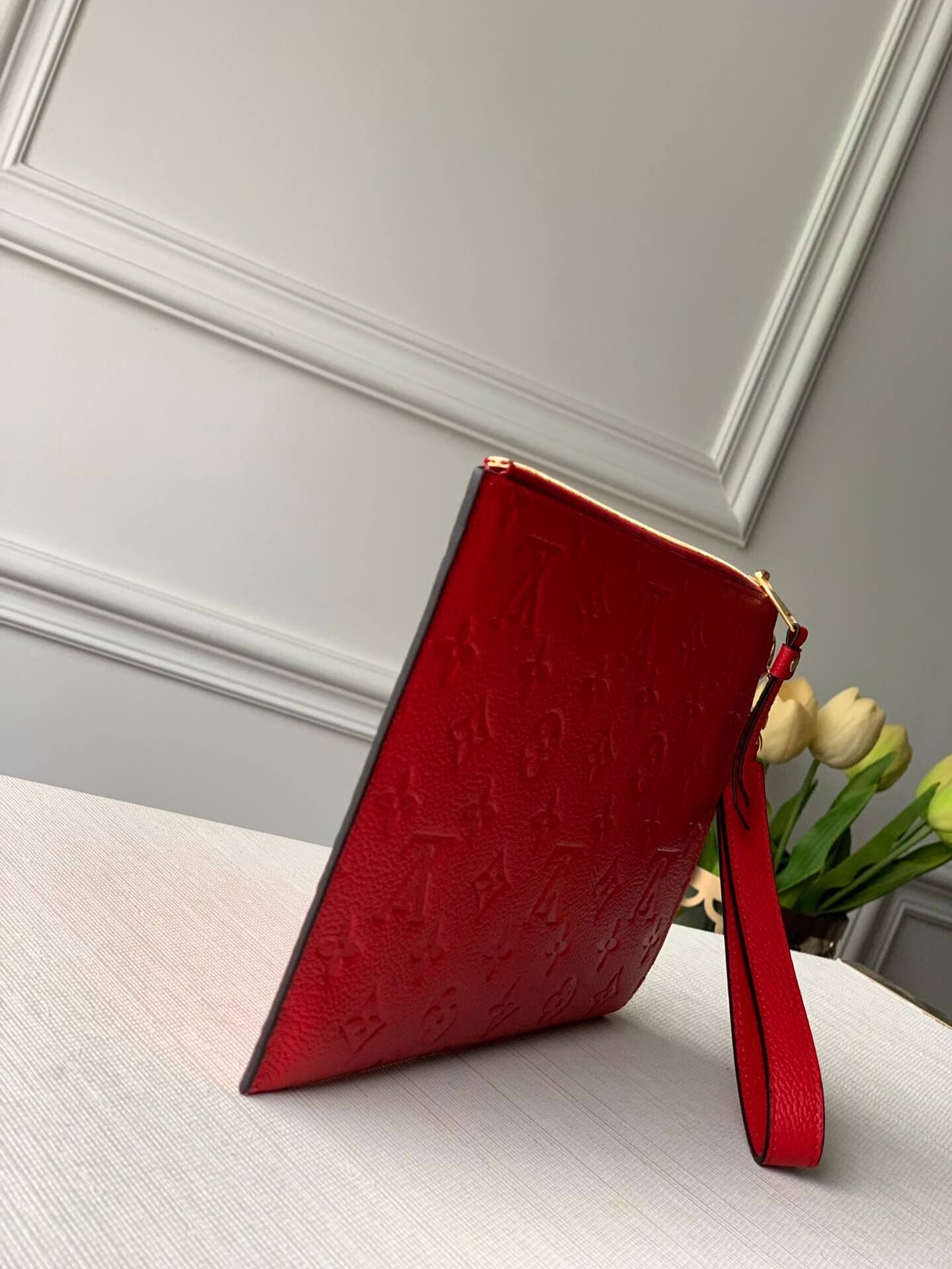 louis vuitton m68705 purse pochette m lanie mm monogram empreinte red leather