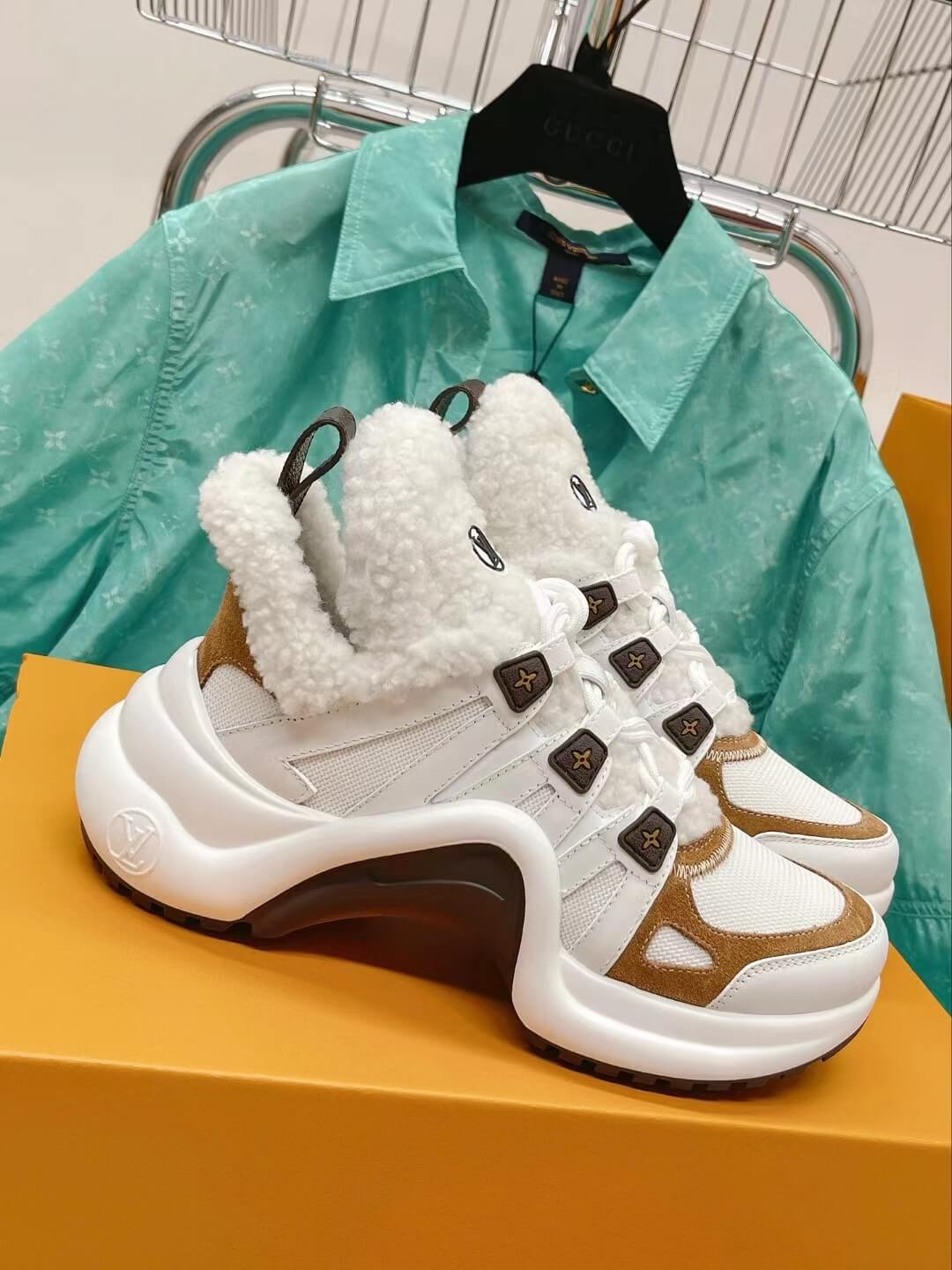 l v 20221109 sneakers shoes white brown unisex cowhide