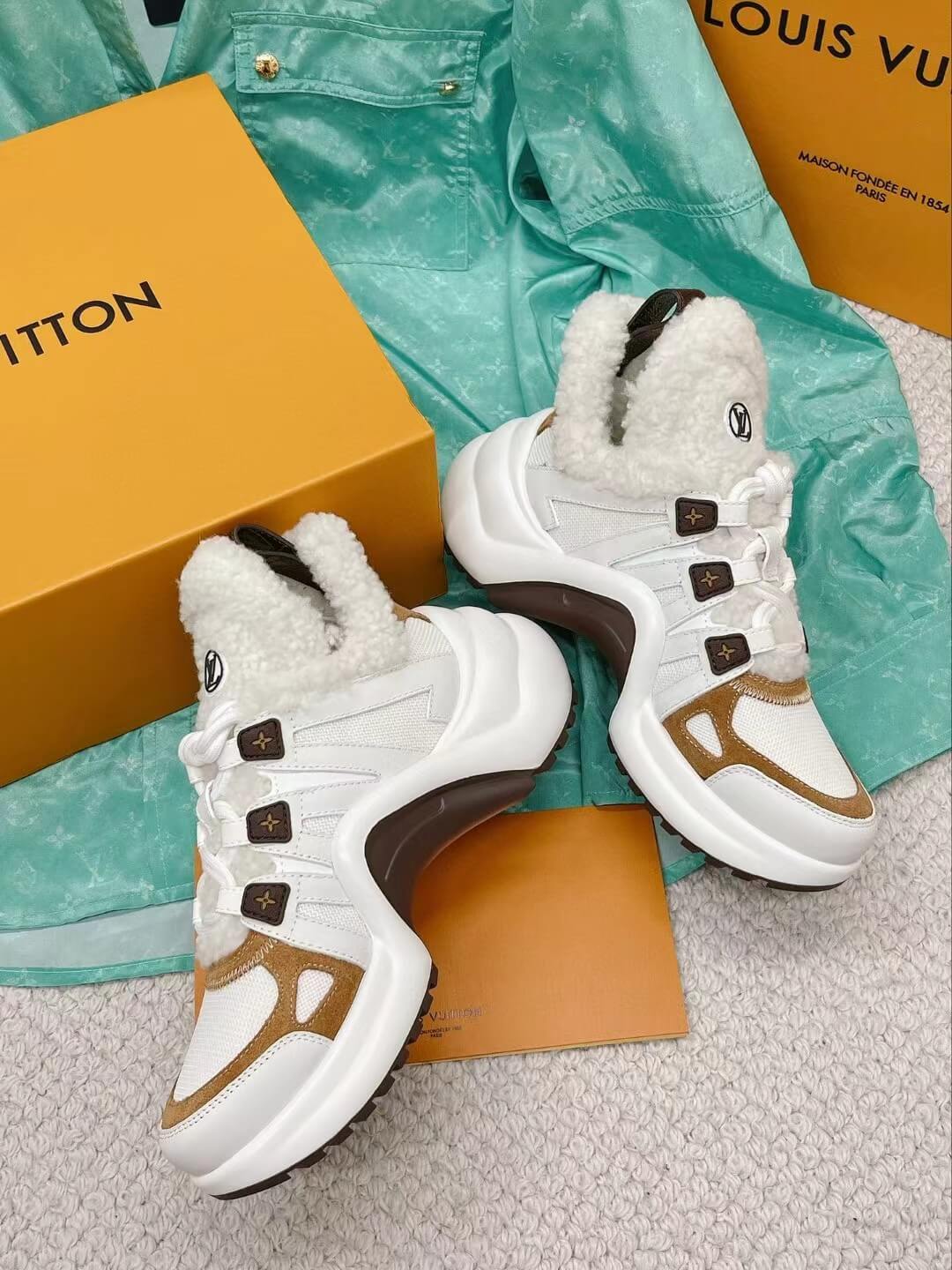 l v 20221109 sneakers shoes white brown unisex cowhide
