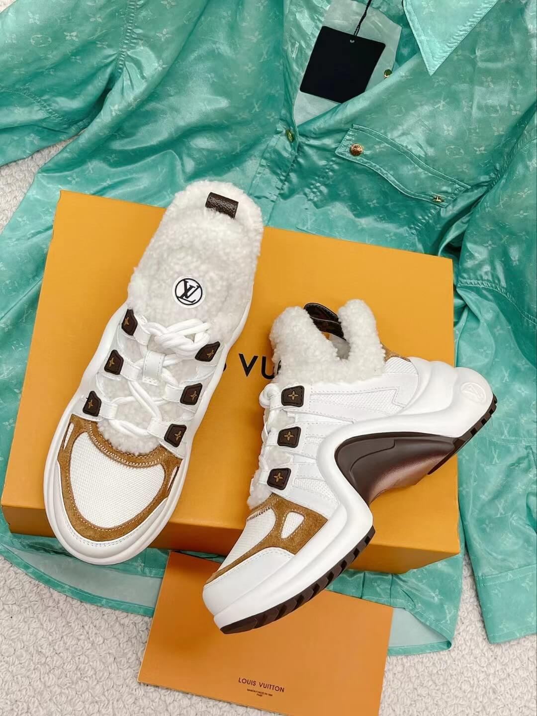 l v 20221109 sneakers shoes white brown unisex cowhide