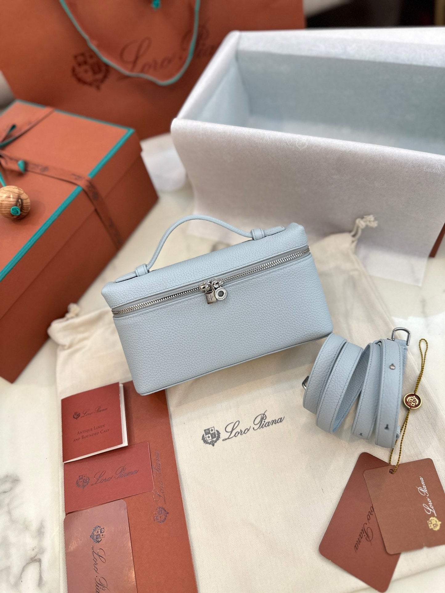 loro piana extra poket l19 light blue silver hardware