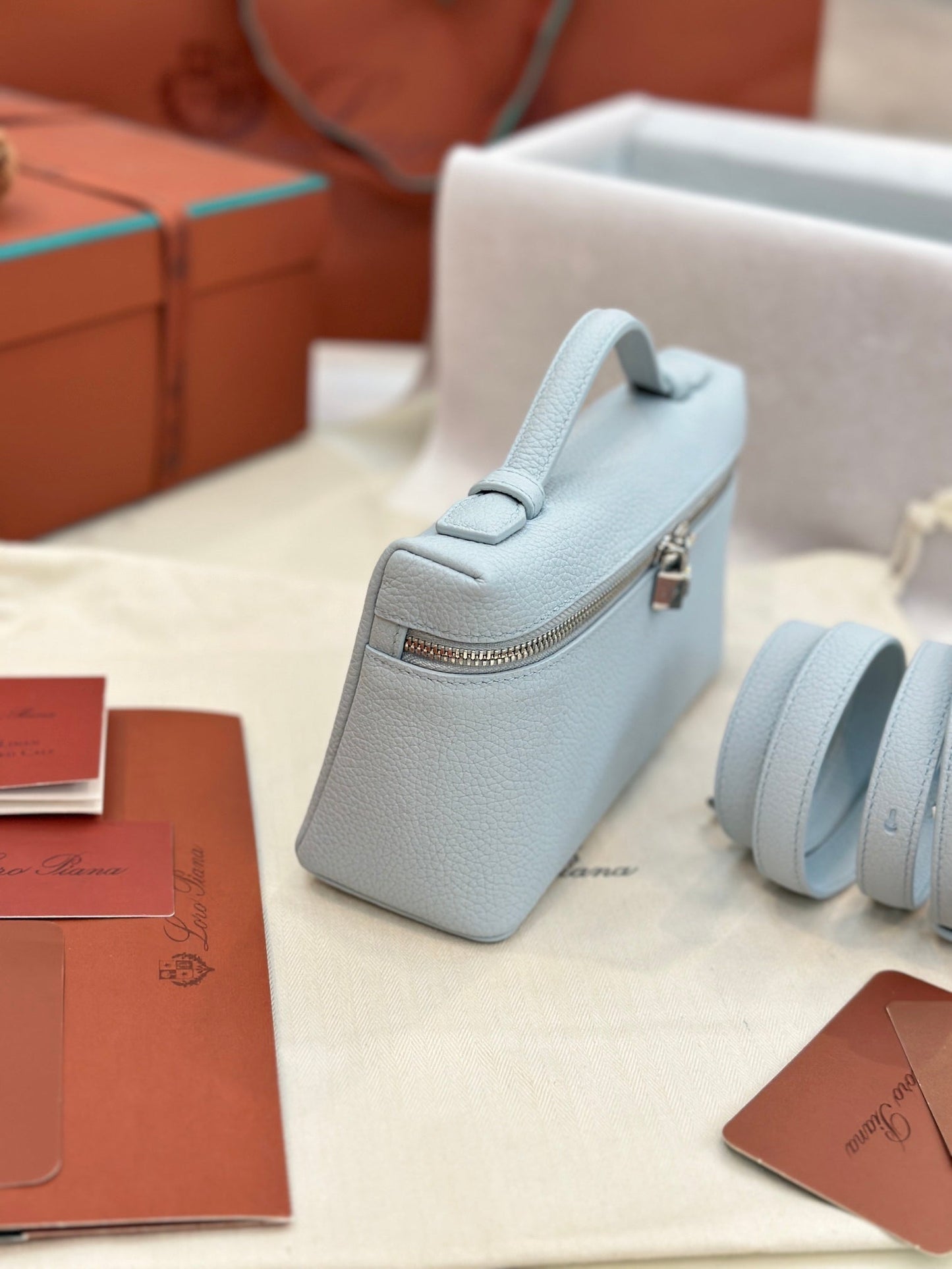 loro piana extra poket l19 light blue silver hardware