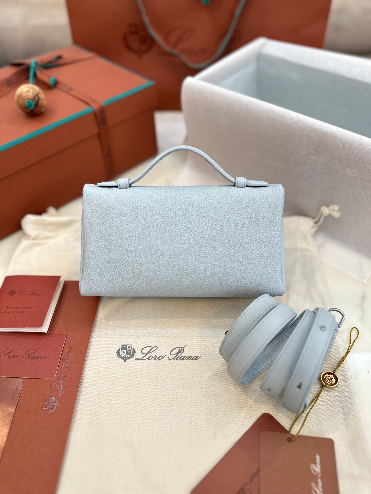 loro piana extra poket l19 light blue silver hardware