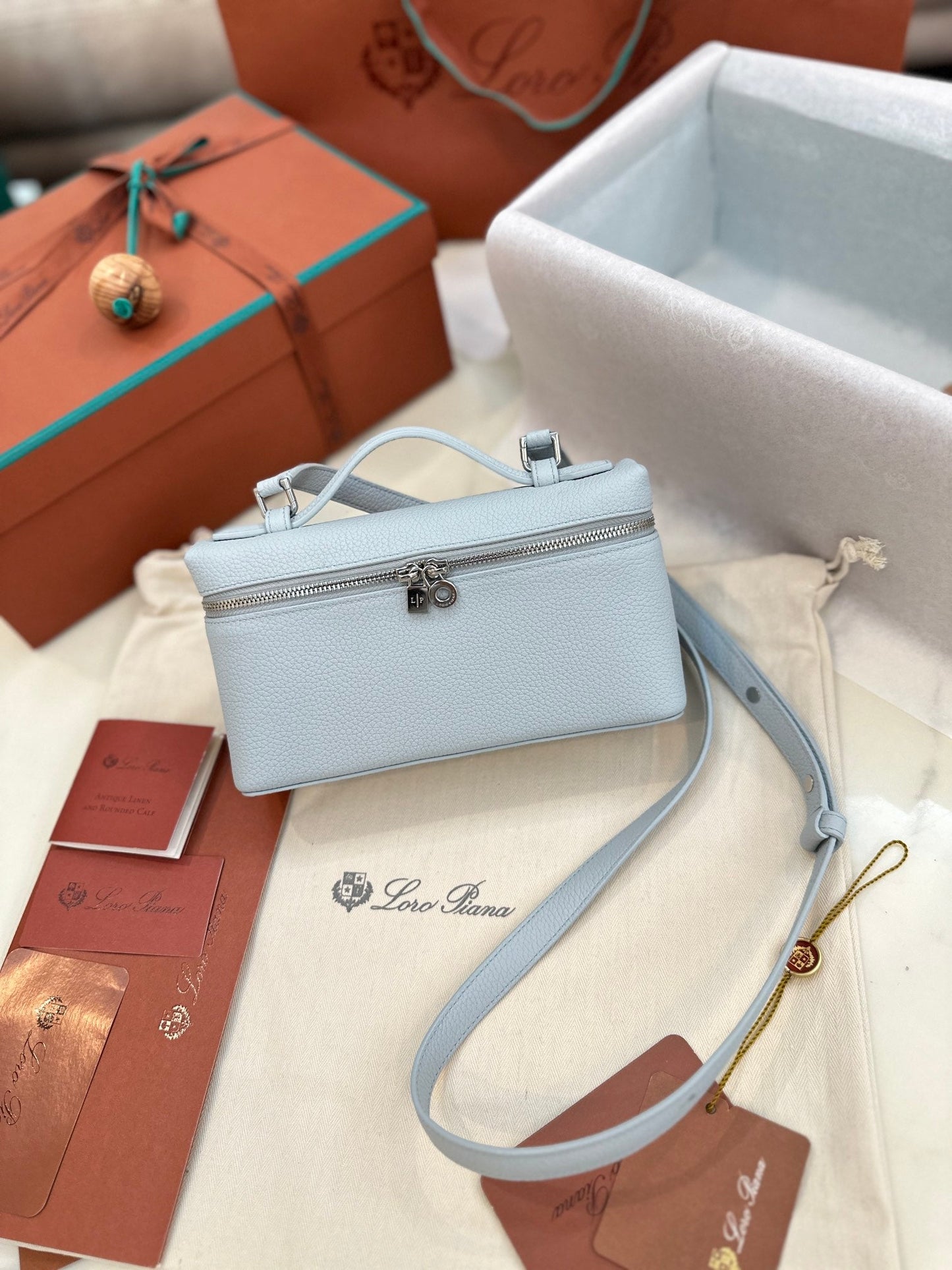 loro piana extra poket l19 light blue silver hardware