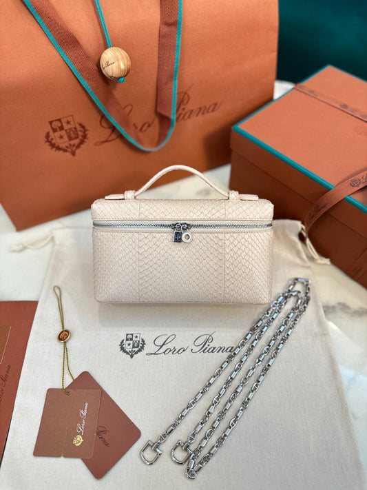 loro piana extra poket l19 snake leather nude silver hardware