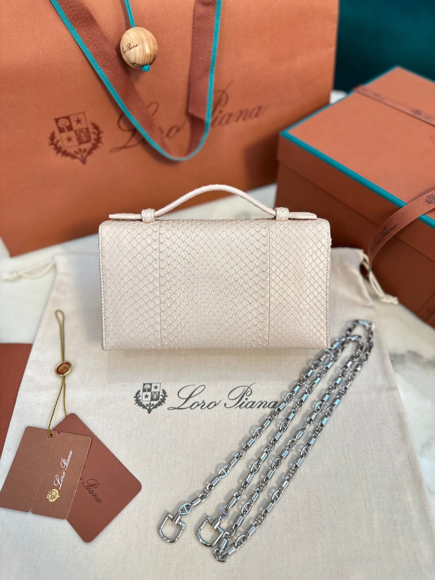 loro piana extra poket l19 snake leather nude silver hardware