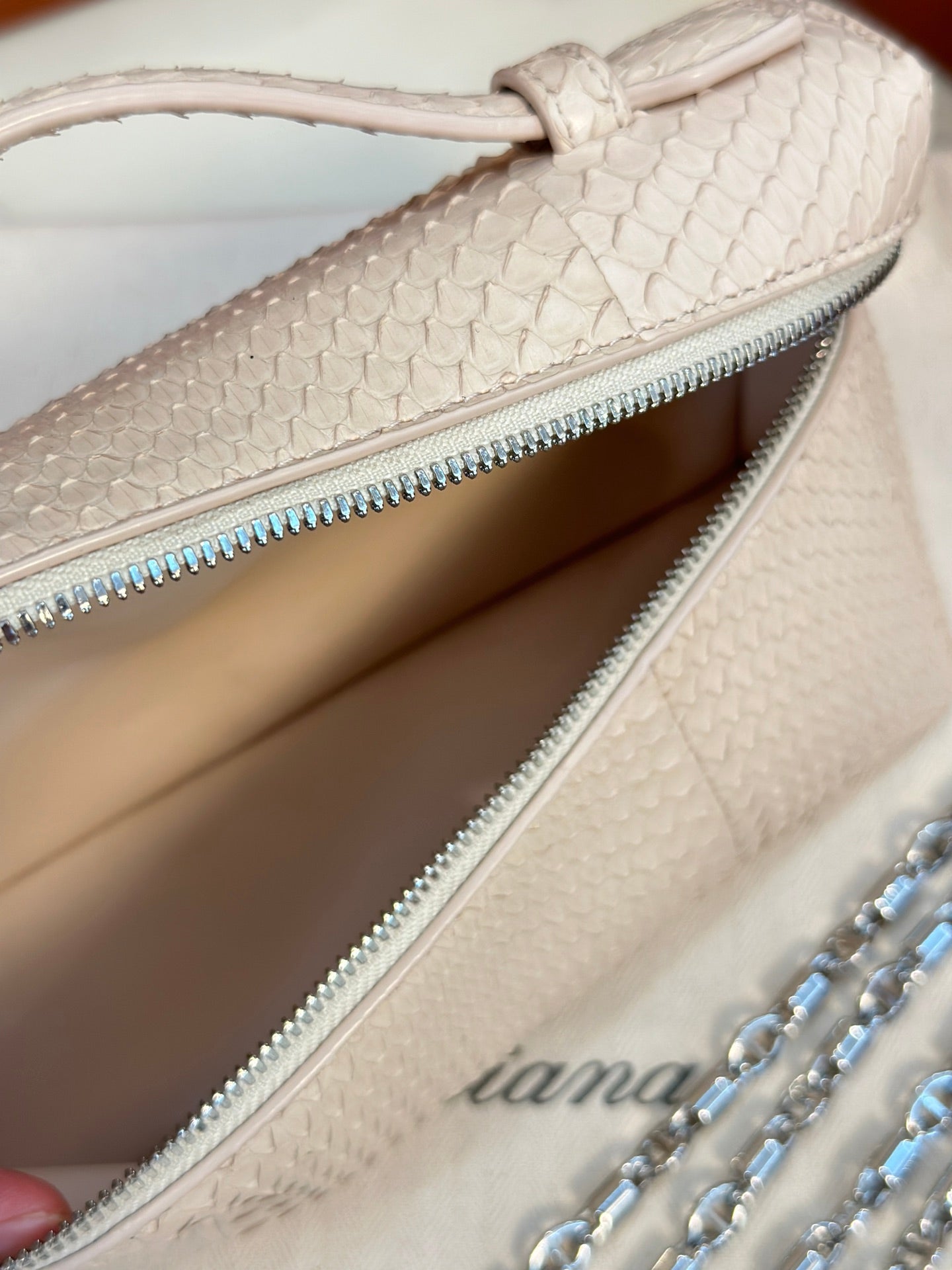 loro piana extra poket l19 snake leather nude silver hardware