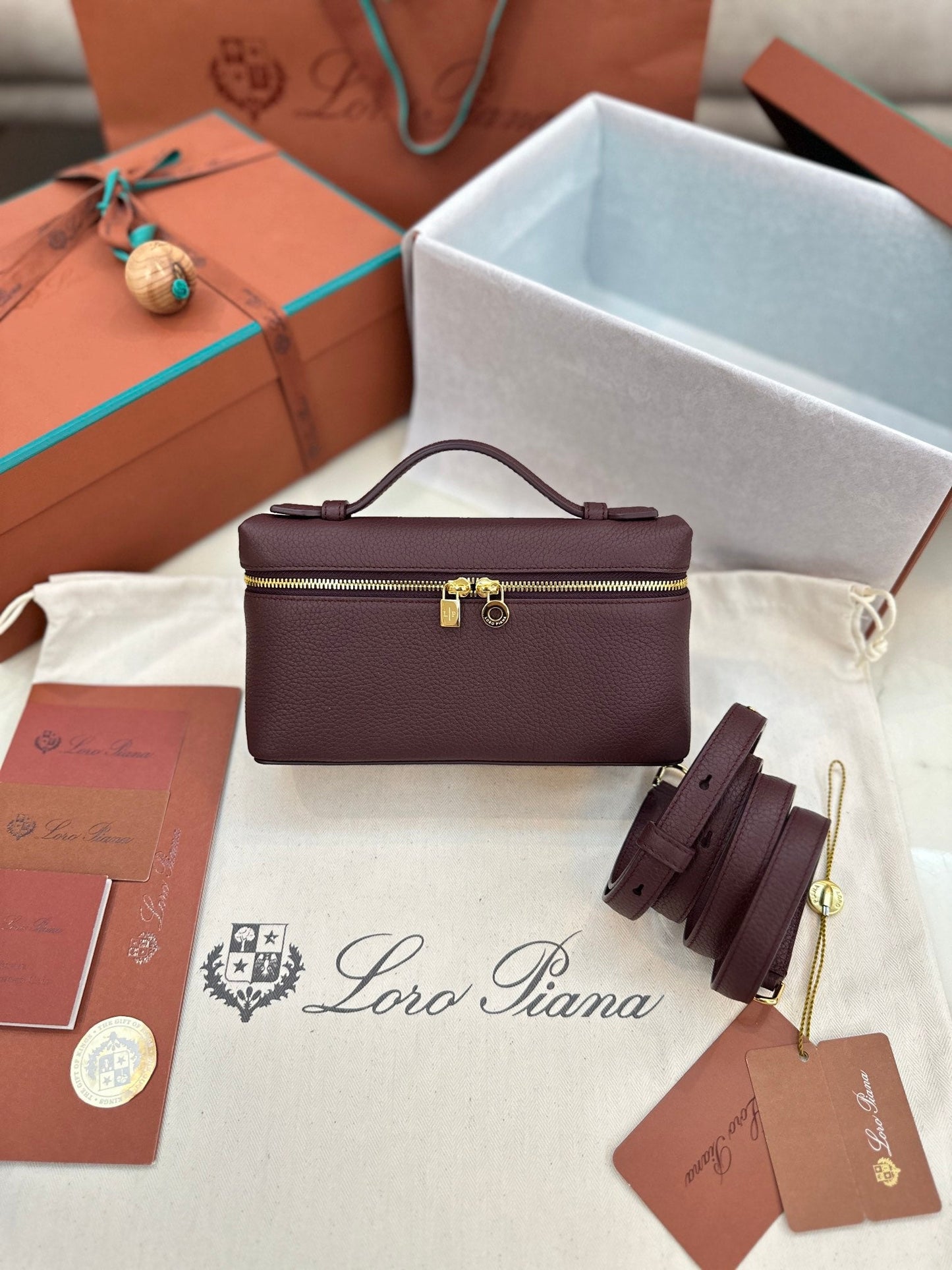 loro piana extra poket l19 wine red gold hardware