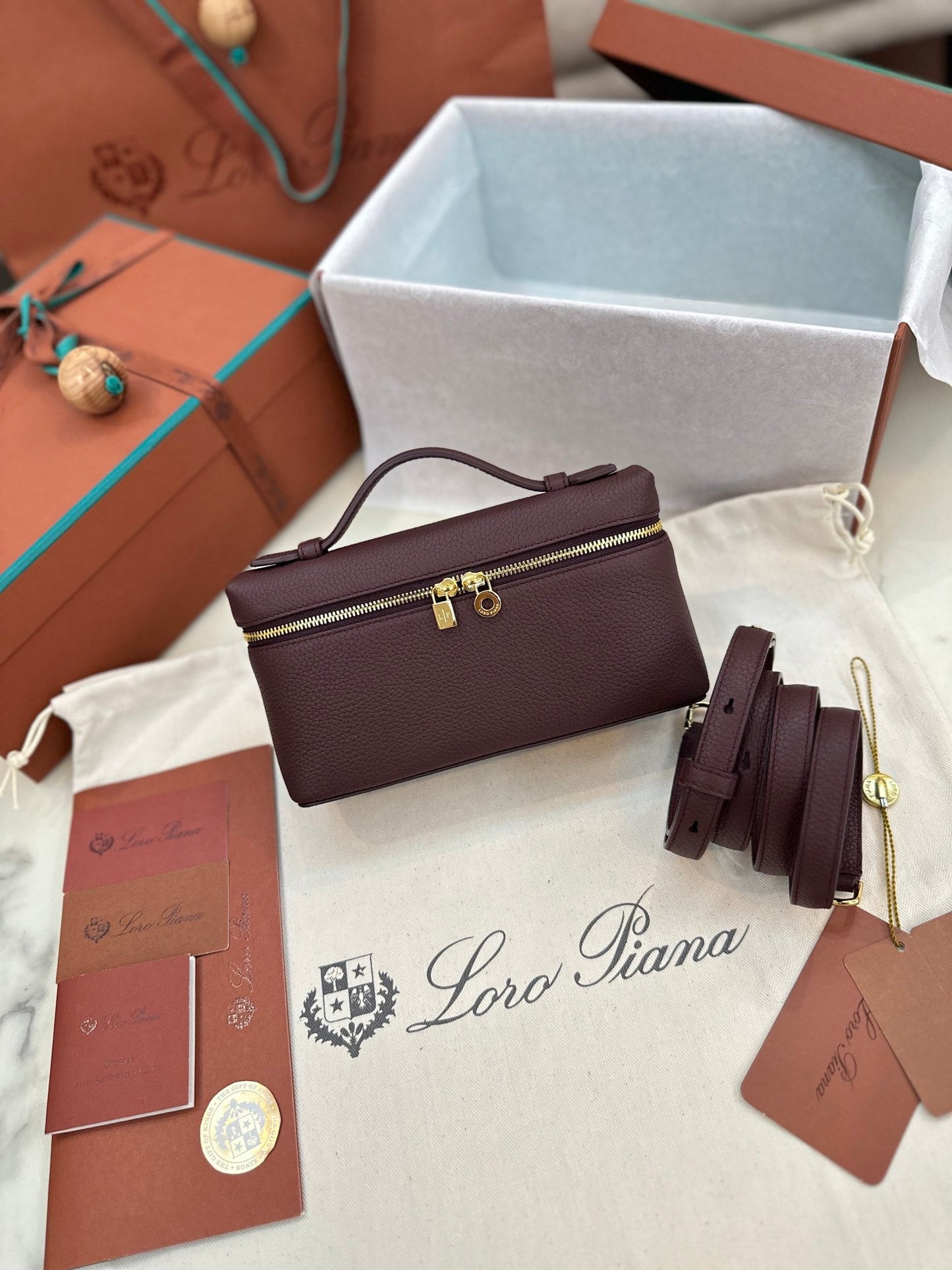 loro piana extra poket l19 wine red gold hardware