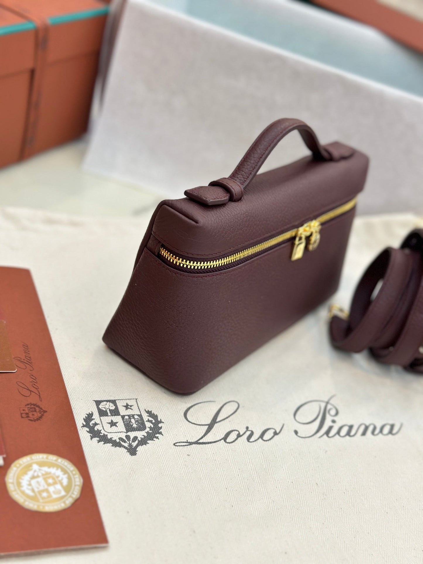 loro piana extra poket l19 wine red gold hardware