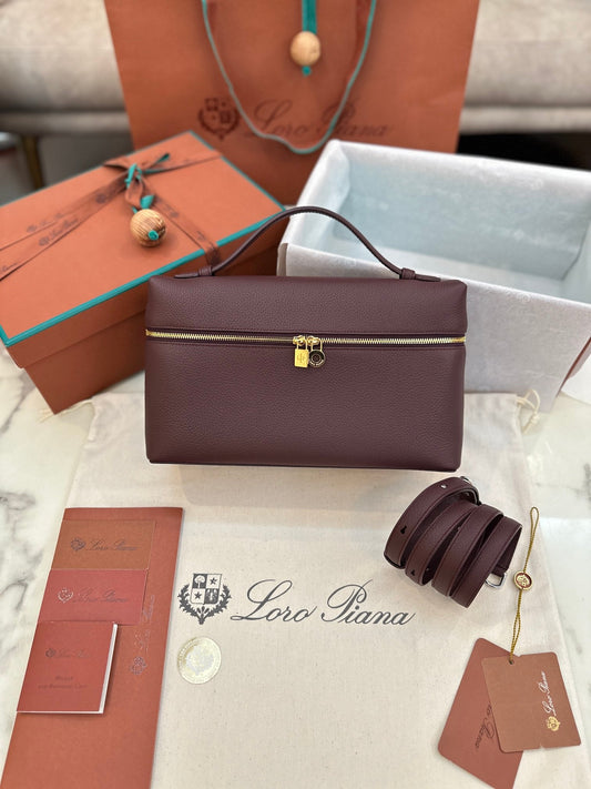 loro piana extra poket l27cm wine red gold hardware
