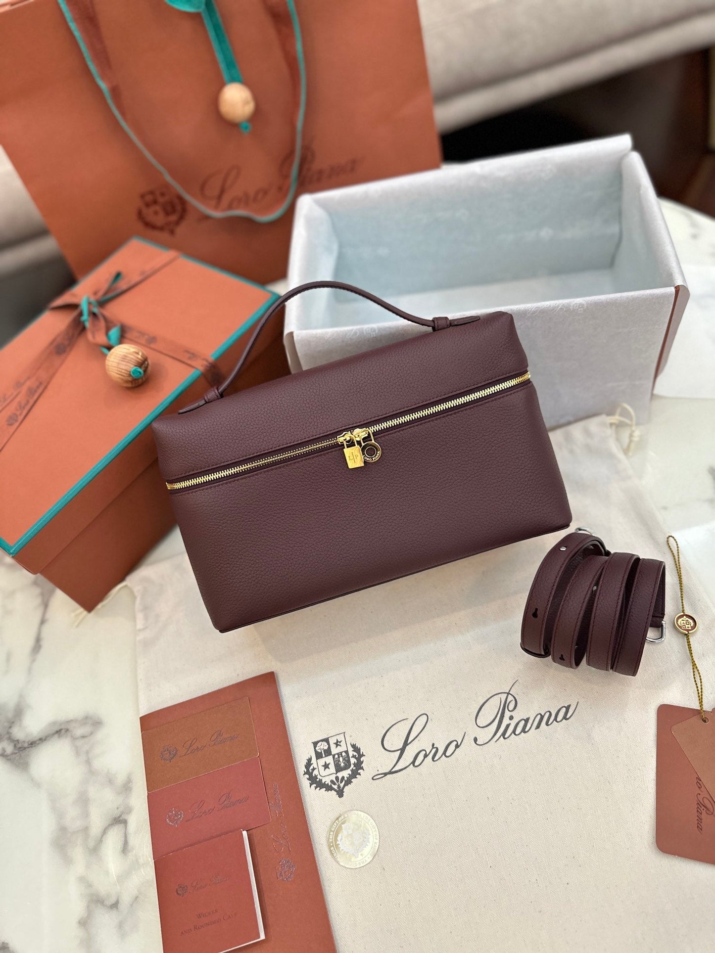 loro piana extra poket l27cm wine red gold hardware