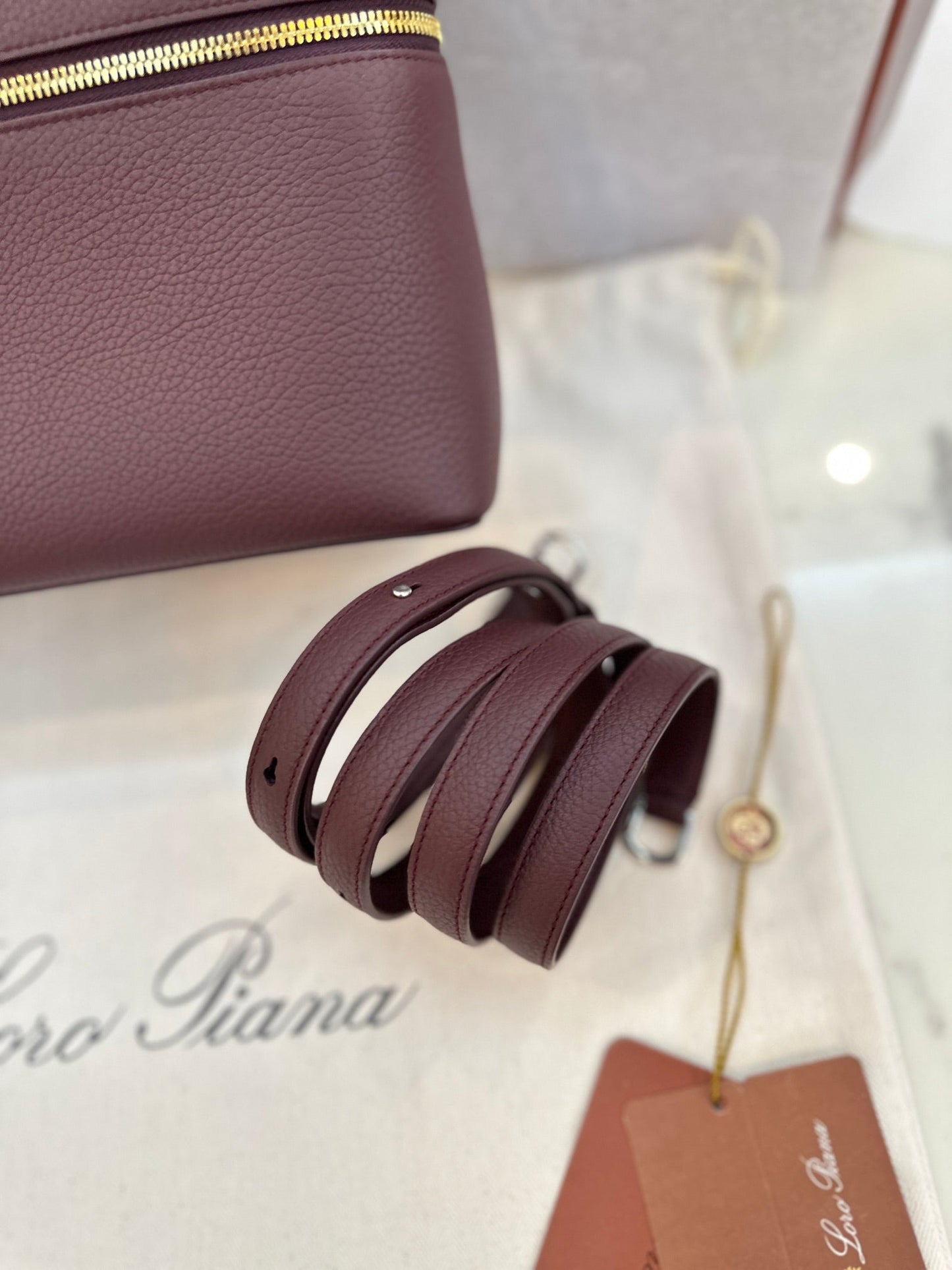 loro piana extra poket l27cm wine red gold hardware
