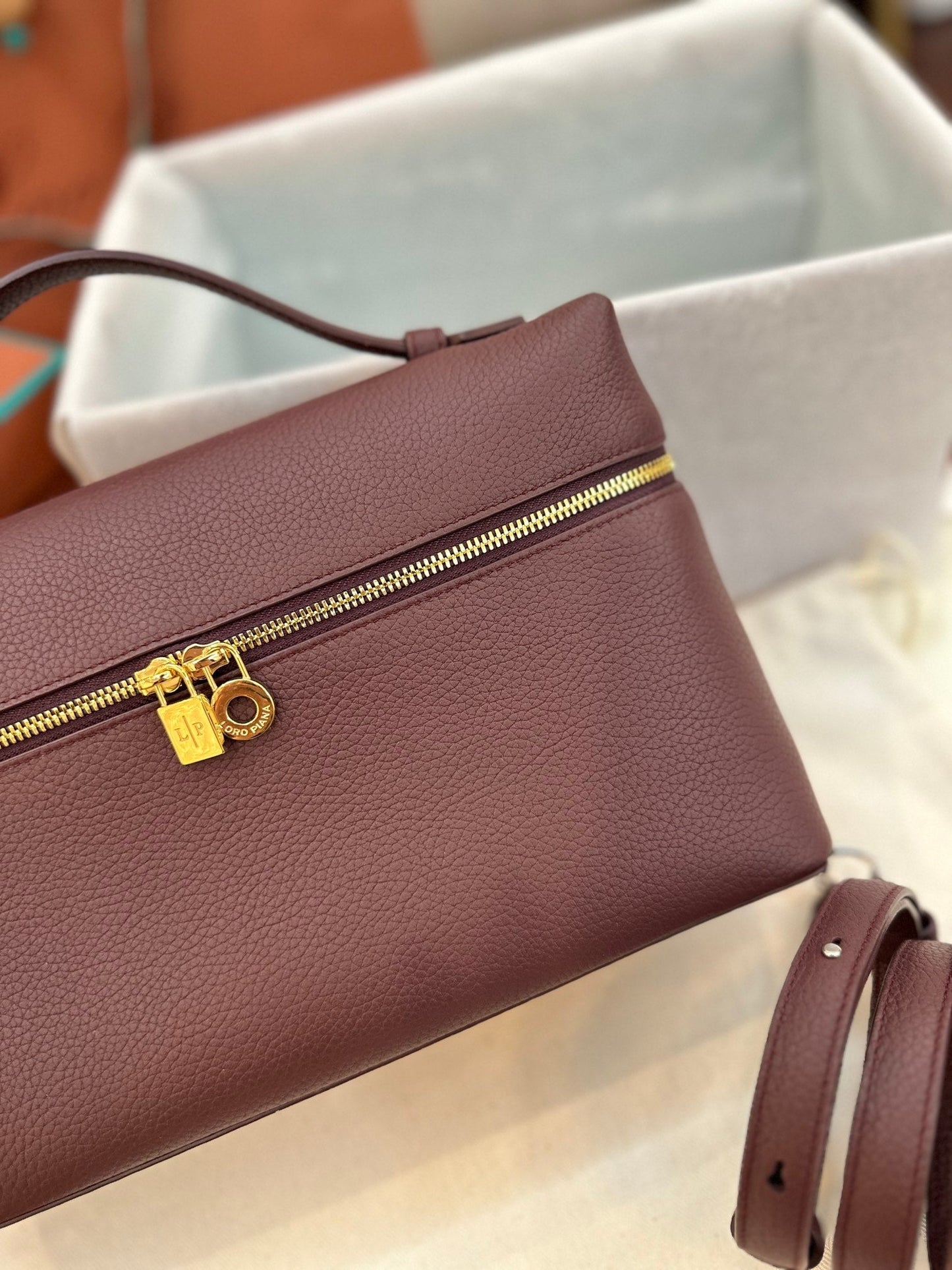 loro piana extra poket l27cm wine red gold hardware
