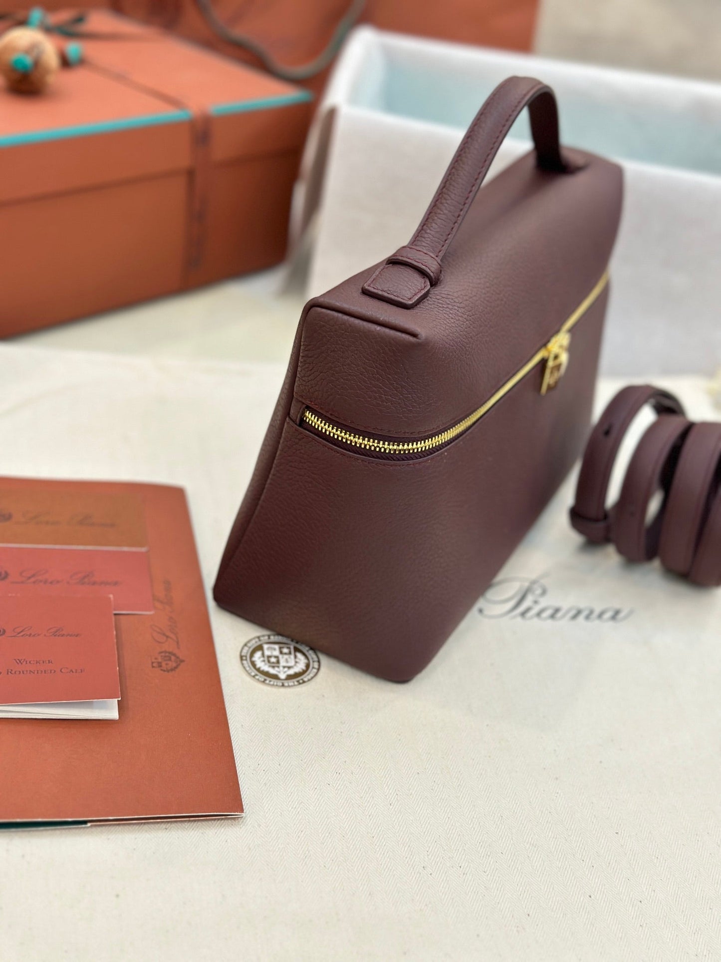 loro piana extra poket l27cm wine red gold hardware