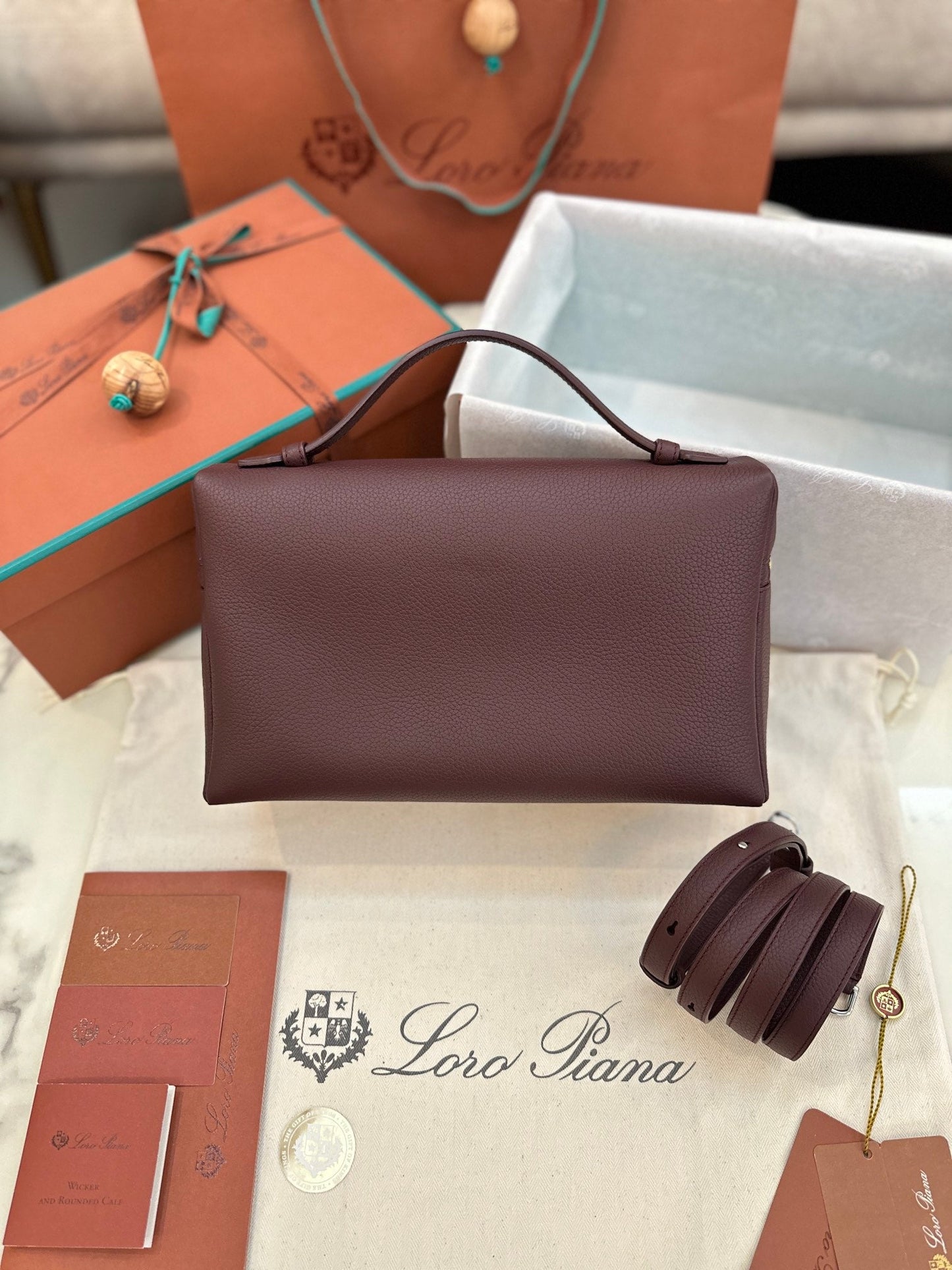 loro piana extra poket l27cm wine red gold hardware