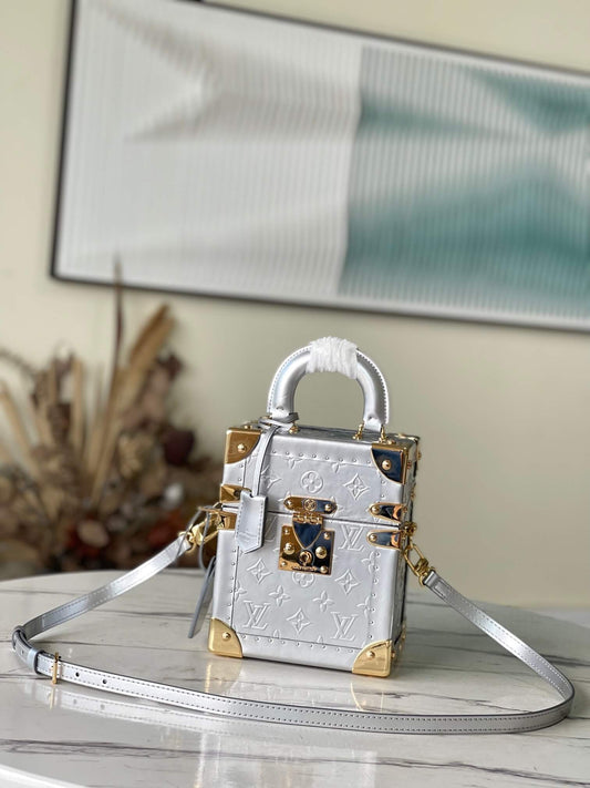 m10115 camera box silver monogram 20cm cowhide real leather