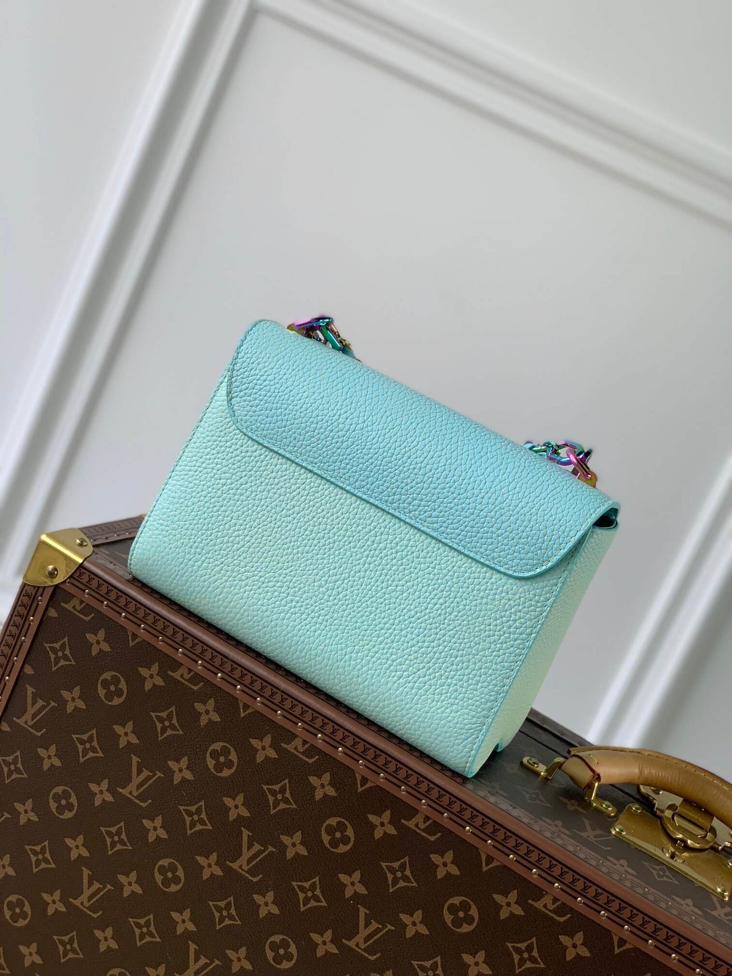 m20694 twist mm shoulder bag cross body bags blue cowhide real leather