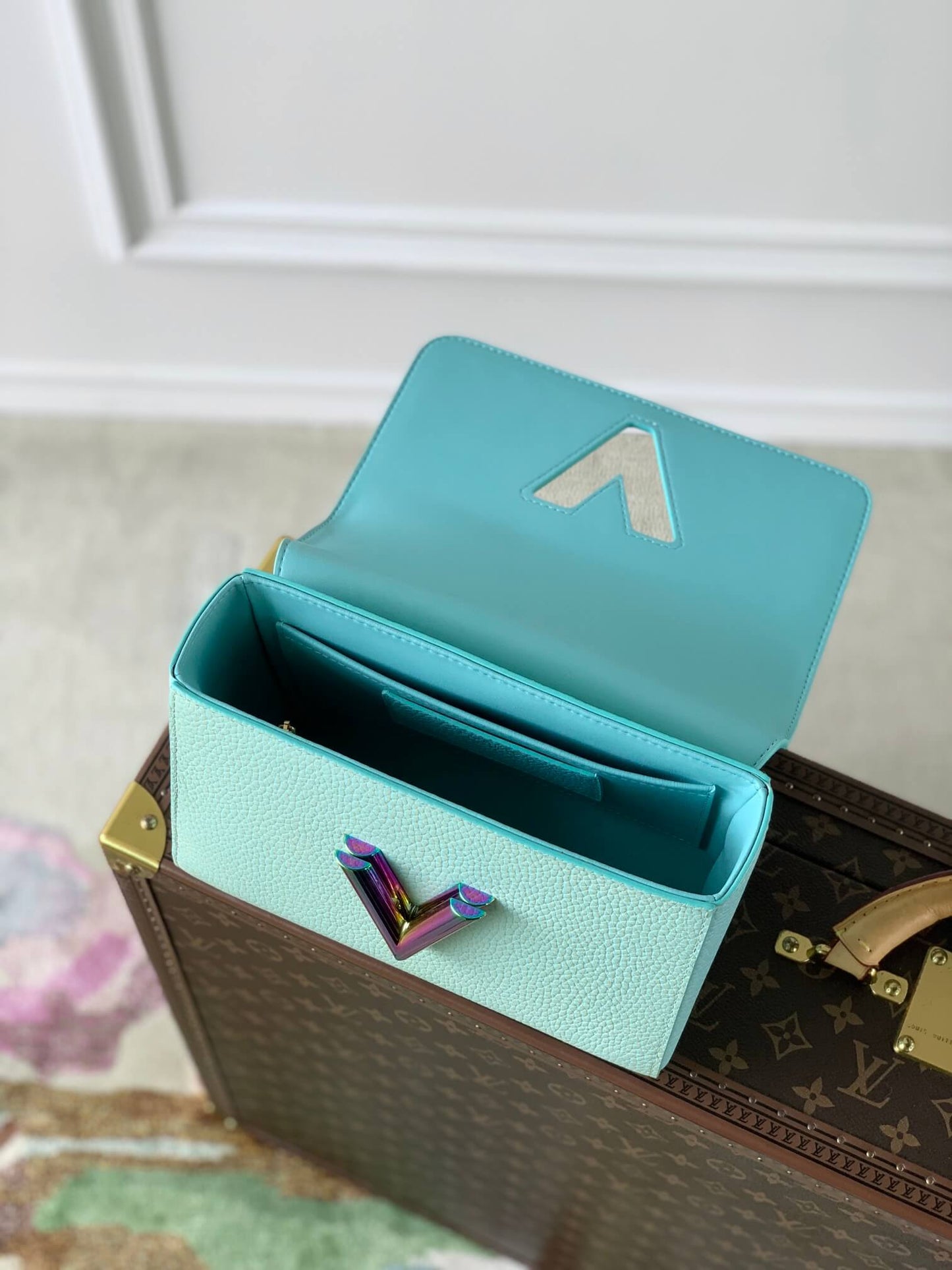 m20694 twist mm shoulder bag cross body bags blue cowhide real leather