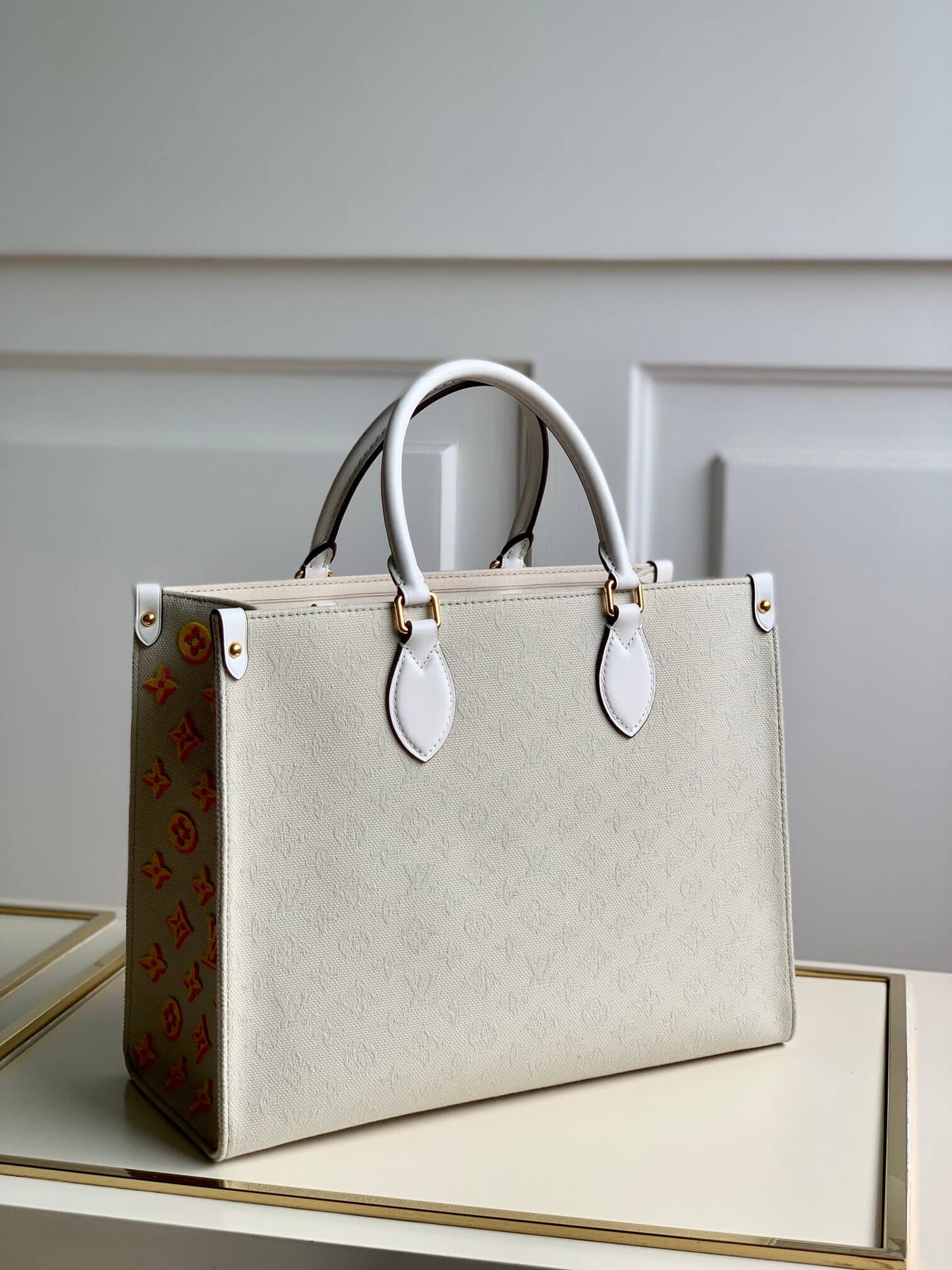 m20815 onthego tote bag embroidered and leather trim small 35 yellow green