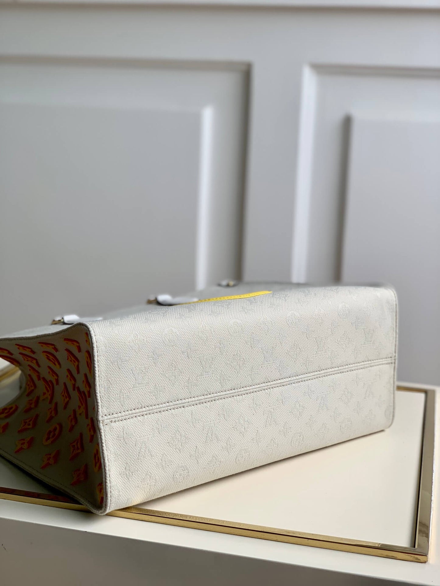 m20815 onthego tote bag embroidered and leather trim small 35 yellow green