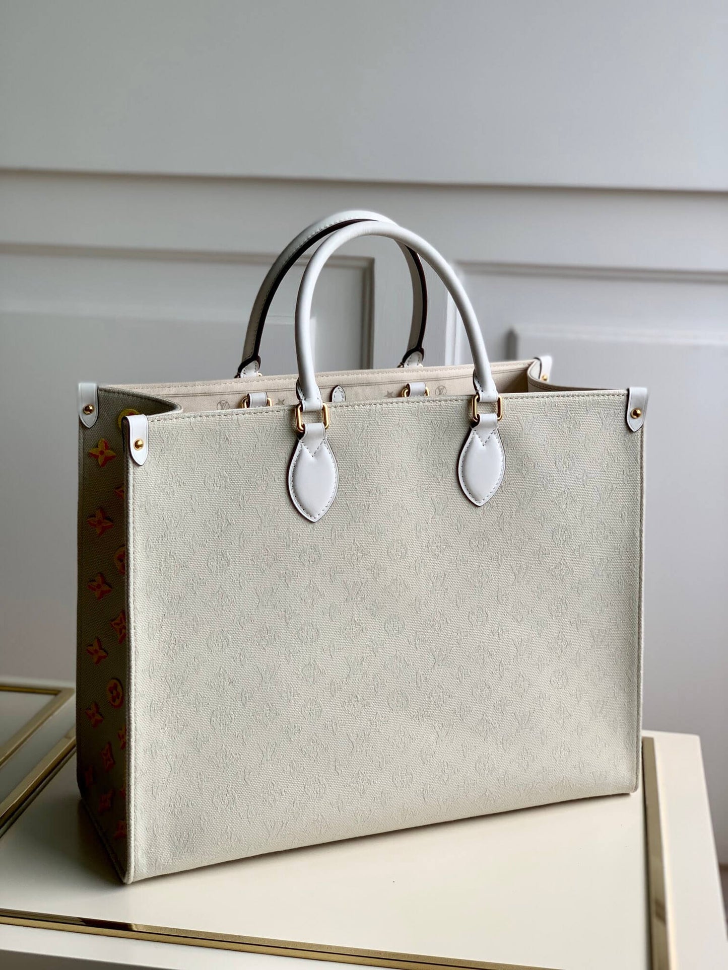 m20815 onthego tote bag embroidered and leather trim small 35 yellow green