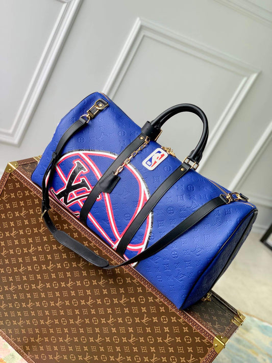 m21105 keepall bandouliere 55 taurillon handbag travel bag blue calfskin monogram